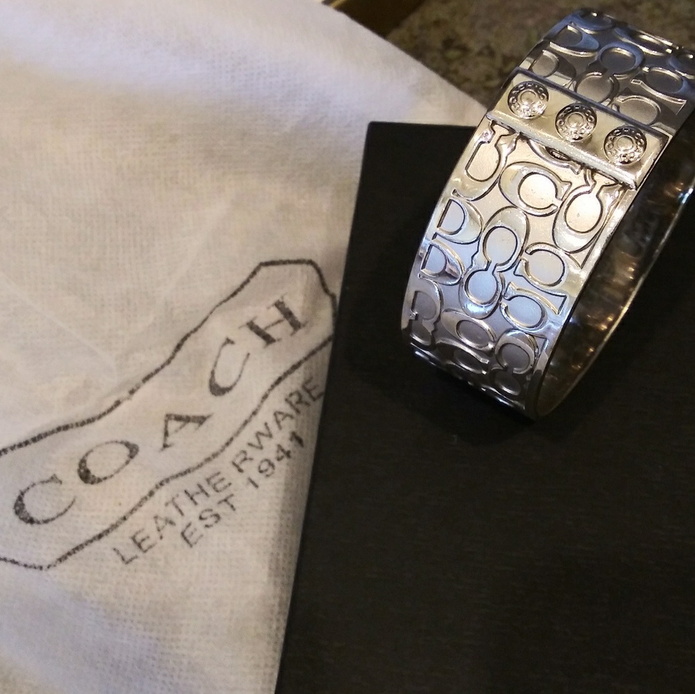 Coach Signature Large Bangle, Silver 1"